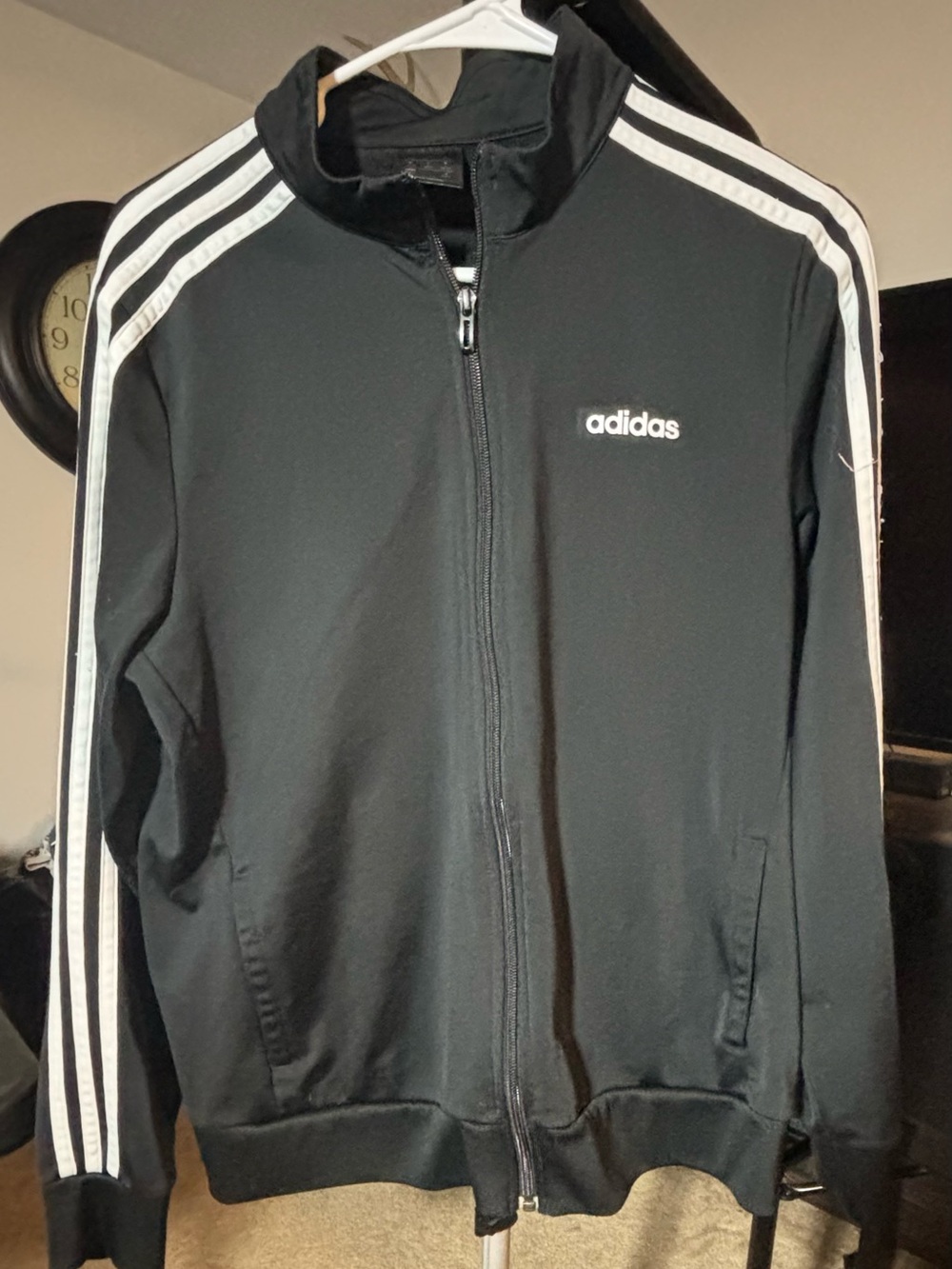 adidas Black Track Jacket with White 3-Stripe Detail